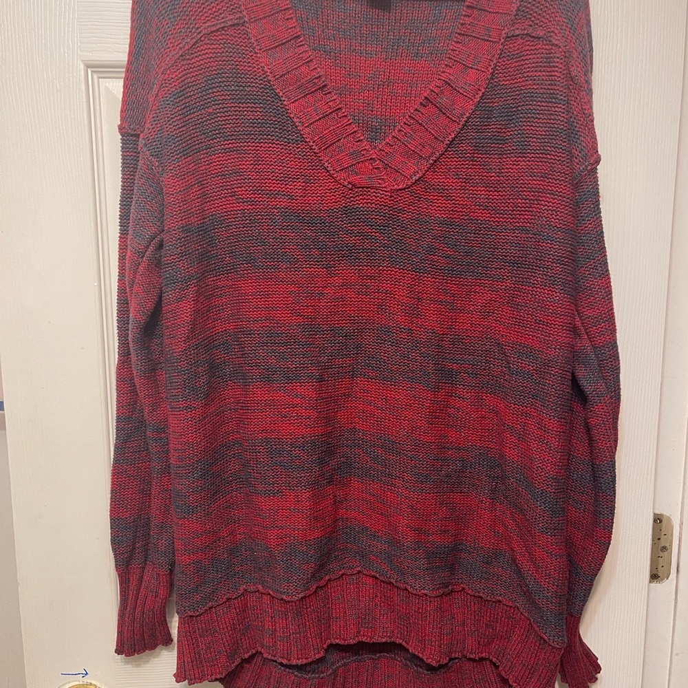 DKNY Red and Black V-Neck Sweater
